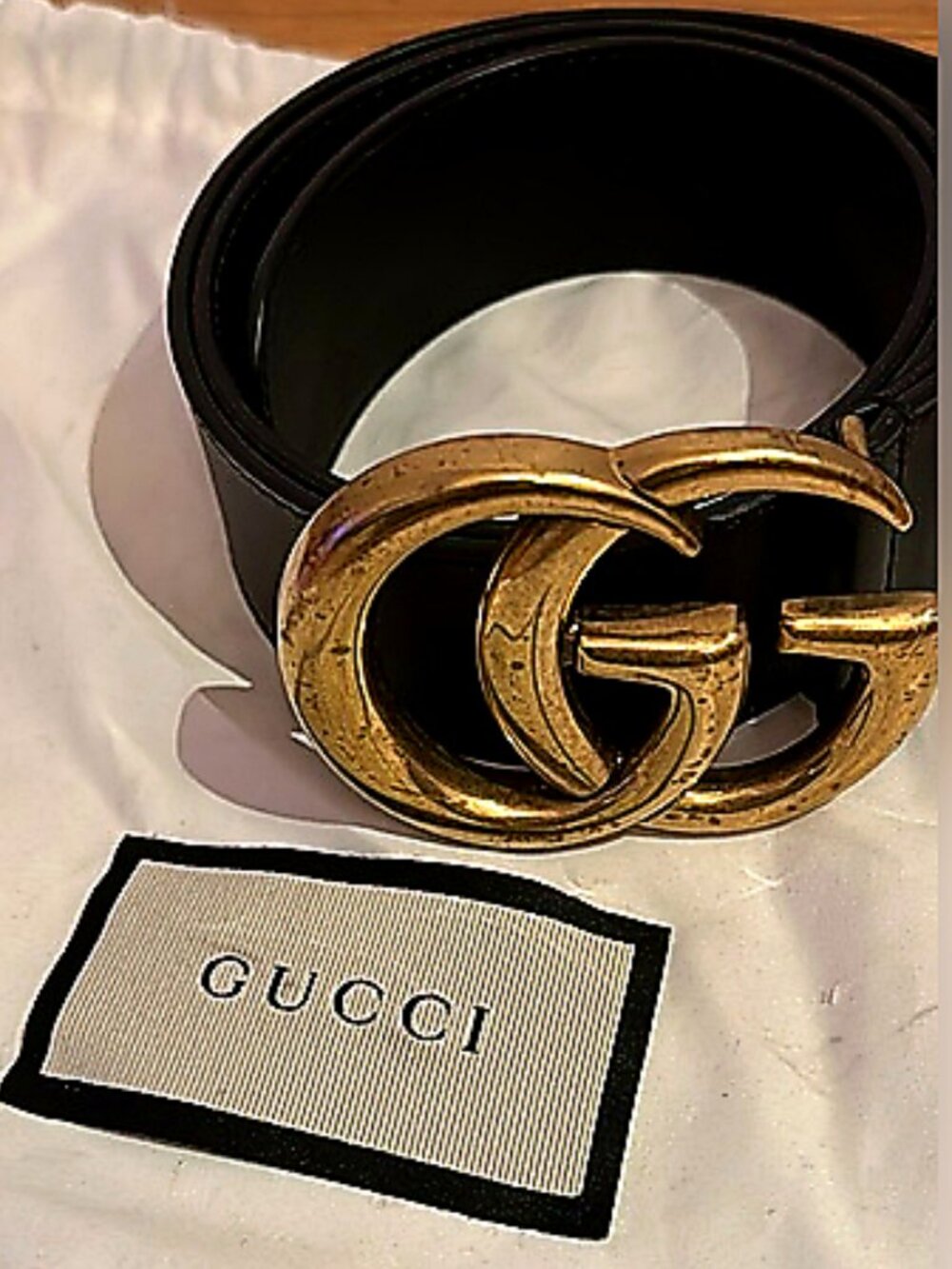 Gucci GG Marmont Double G Buckle Black Leather Belt